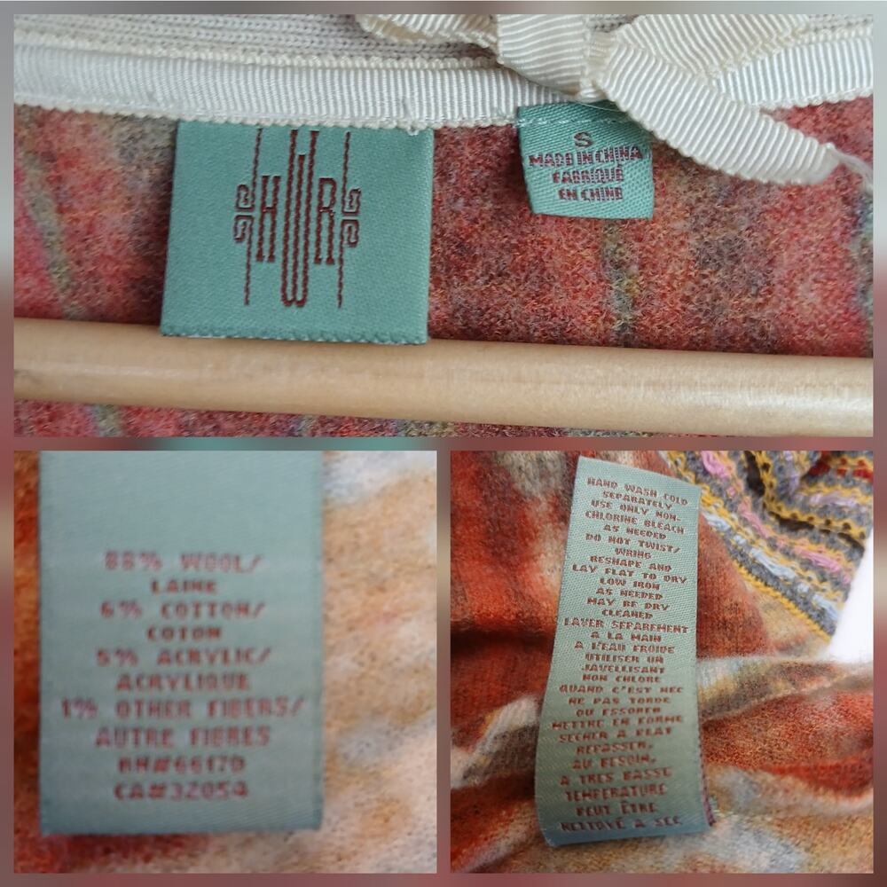 Anthropologie HWR SZ S 100% Wool Monogram Dip Dye Button Front Peplum Sweater - Picture 6 of 6